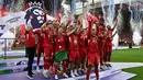 Sebelumnya, Liverpool memastikan gelar Liga Premier Inggris musim 2024/2025 sejak pekan ke-34, usai membungkam Tottenham Hotspur dengan skor telak 5-1 di Stadion Anfield. (Paul ELLIS/AFP)