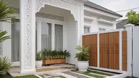 Rumah minimalis nuansa islami dengan halaman depan (created by Meta AI)