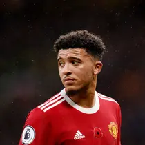 Jadon Sancho - Pemain berusia 21 tahun itu belum juga menunjukkan kemampuan terbaiknya hingga saat ini di Manchester United. Meski begitu mantan bintang Bundesliga ini tetap menerima gaji sebesar 350 ribu pound sterling atau senilai Rp6,8 miliar per pekan. (AFP/Oli Scarff)